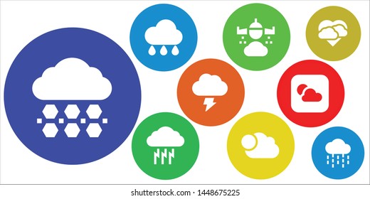overcast icon set. 9 filled overcast icons.  Simple modern icons about  - Hail, Rain, Storm, Cloudy, Weather