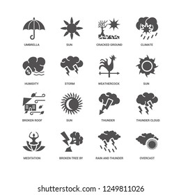 Overcast, Storm, Umbrella, Sun, Thunder Cloud, Thunder, Rain and icon 16 set EPS 10 vector format. Icons optimized for both large small resolutions.