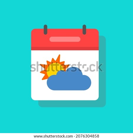 Overcast with sun weather forecast meteo icon vector, sunny day meteorology symbol in calendar sign flat cartoon illustration isolated, idea of summer month time