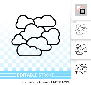 Overcast thin line icon. Outline web sign of cloudy. Cloudiness linear pictogram with different stroke width. Simple vector symbol, transparent background. Overcast editable stroke icon without fill