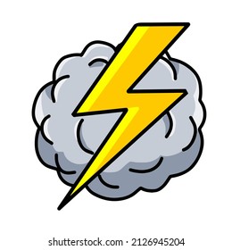 Überwältigendes Wetter. Graue Wolke mit Blitz. Cartoon-Donnerwolke. Einzelne Vektorgrafik