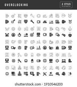 Overclocking. Collection of perfectly simple monochrome icons for web design, app, and the most modern projects. Universal pack of classical signs for category Technology.