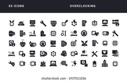 Overclocking. Collection of perfectly simple monochrome icons for web design, app, and the most modern projects. Universal pack of classical signs for category Technology.