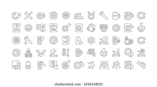 Overclocking. Collection of perfectly thin icons for web design, app, and the most modern projects. The kit of signs for category Technology.