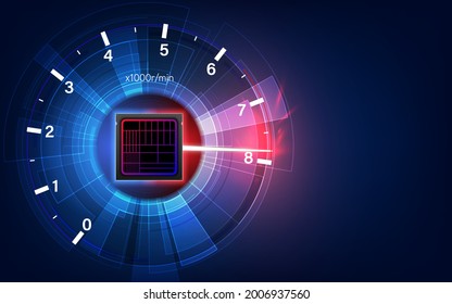 Retrasando el velocímetro del reloj de la CPU. los circuitos de alta tecnología fantásticos absract backgroun.
