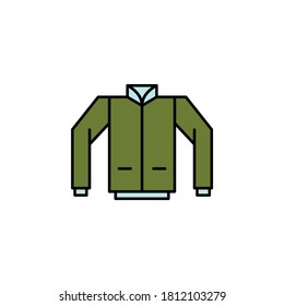 chaqueta de abrigo o icono uniforme. Elemento de ilustración educativa. Los signos y símbolos se pueden utilizar para web, logotipo, aplicación móvil, interfaz de usuario, UX en fondo blanco