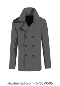 Overcoat men fashion grey realistic vector illustration isolated