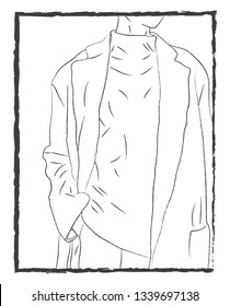 An overcoat worn over a turtle neck Tshirt vector color drawing or illustration