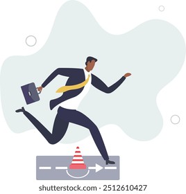 Overcome business obstacle, blocker, effort to break through road block, solution to solve business problem concept.flat design with people.
