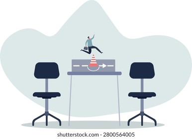 Overcome business obstacle, blocker, effort to break through road block, solution to solve business problem concept. human life and situation.vector illustration.