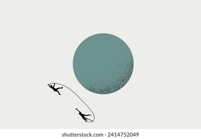 Overcome business obstacle or problem, challenge concept, businessman jumping pole vault over sphere barrier, vector illustration. 
