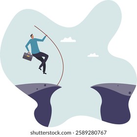 Overcome difficulty to reach business success, challenge or determination for leader, solution or skill to achieve target.business concept.flat character.