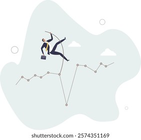 Overcome or get pass stock market down or crypto currency market drop, investment risk challenge or market volatility concept.flat characters.