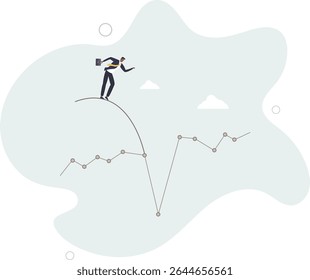 Overcome or get pass stock market down or crypto currency market drop, investment risk challenge or market volatility concept.character for design.