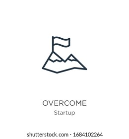 Overcome icon. Thin linear overcome outline icon isolated on white background from startup collection. Line vector sign, symbol for web and mobile