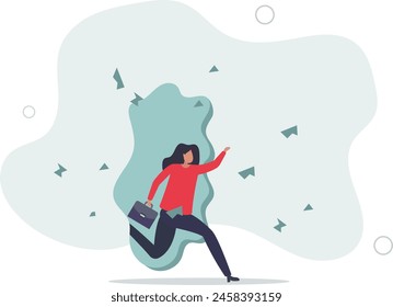 Overcome obstacle or breakthrough wall, courage or determination,flat vector illustration.