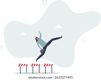 Overcome obstacle or challenge, success journey or aspirations, determination, progress or effort to overcome difficulty concept. character life .