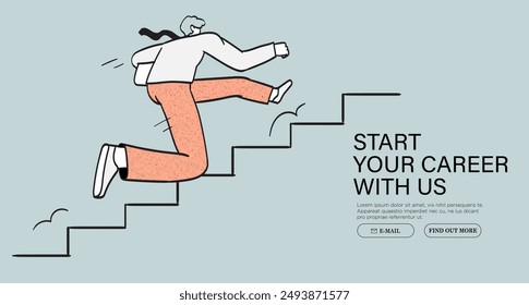 Overcome obstacle, effort or adversity for business or career growth, difficulty, challenge to win competition, skill or leadership. Businessman jumping or running to climb up stairs of success.