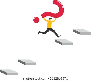 Overcome problems and obstacles. businessman with a question mark jumps over the gap gusiness vector stock illustration

