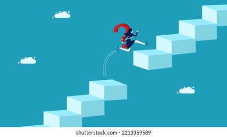 Overcome problems and obstacles. businesswoman with a question mark jumps over the business vector