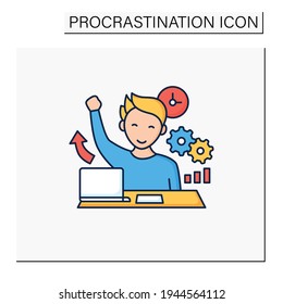 Overcome Procrastination Color Icon. Solve Work Problems. Fight Depression. Happy Person. Overload Concept. Isolated Vector Illustration