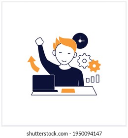 Overcome Procrastination Flat Icon. Solve Work Problems. Fight Depression. Happy Person. Overload Concept. Vector Illustration