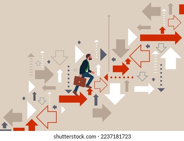 Overcome uncertainty, determination to achieve success. Business growth strategy. Symbol of success, ambition and opportunity. Flat modern vector illustration.