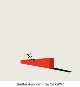 Overcoming challenges and difficult times vector concept. Businessman jumps over barrier. Symbol of recovery, achievement, success, growth. Eps10 illustration.