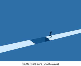 Overcoming the crisis with ability, Businessman successfully jumps over the gap