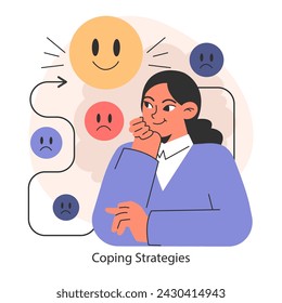 Overcoming fears strategy. Charting the shift from negative to positive emotions. Strategic emotional regulation. Path to happiness. Flat vector illustration.