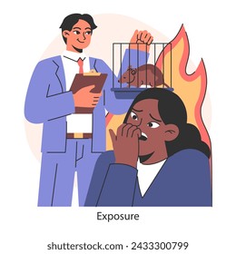 Overcoming fears strategy. Engaging with fears through exposure therapy. Therapist assisting patient with phobia management. Courage in treatment. Flat vector illustration.