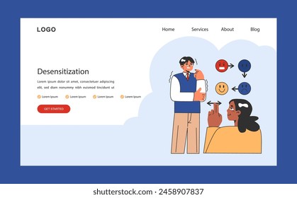 Overcoming fears web or landing. Characters confronting fears with desensitization, reframing and exposure strategy. Affirmations and visualization therapy. Flat vector illustration