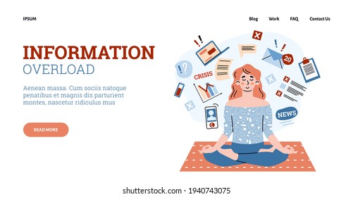 Superar el concepto de sobrecarga de información de la ilustración vectorial de dibujos animados de sitios web.