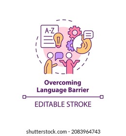 Overcoming Language Barrier Concept Icon. Expats Struggles Abstract Idea Thin Line Illustration. Learning New Language. Cultural Difficulties. Vector Isolated Outline Color Drawing. Editable Stroke