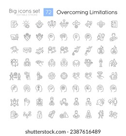 Overcoming limitations linear big icons set. Personal development. Change mindset. Customizable thin line symbols. Isolated vector outline illustrations. Editable stroke. Quicksand-Light font used