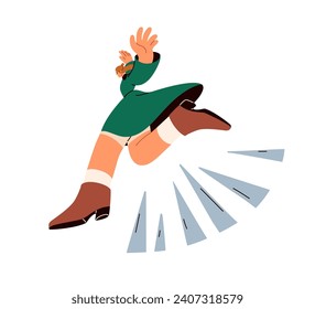 Overcoming obstacles, dangers. Jumping over problems, dangerous risks. Psychology concept. Passing life challenges, problems, adversities. Flat vector illustration isolated on white background