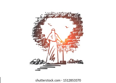 Overcoming obstacles, determination concept sketch. Hand drawn isolated vector