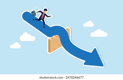 Overcoming obstacles: solving business problems, winning over barriers, and navigating career challenges, concept of Businessman runs, crossing brick wall on road