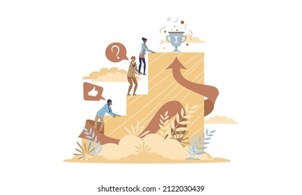 Overcoming Obstacles Together To Achieve The Goal. Teamwork Concept Illustration.