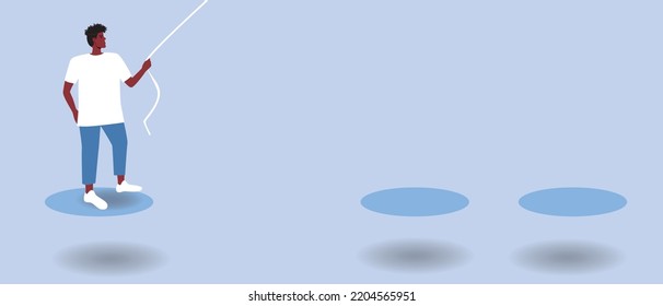 overcoming pits over bridge by African man, flat vector stock illustration, concept of social guarantees