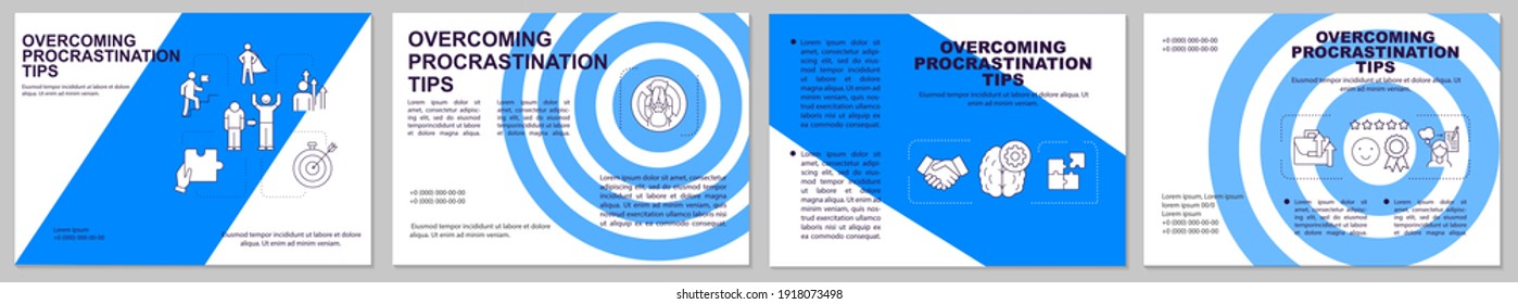 Overcoming procrastination tips brochure template. Flyer, booklet, leaflet print, cover design with linear icons. Minimize work. Vector layouts for magazines, annual reports, advertising posters