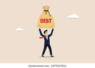 Overcoming the risk of debt burden from high interest rates, reducing the increase in loan interest rates, economic recession concept, business people lifting heavy loan interest rates.
