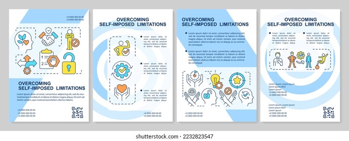 Overcoming self imposed limitations blue brochure template. Leaflet design with linear icons. Editable 4 vector layouts for presentation, annual reports. Arial, Myriad Pro-Regular fonts used