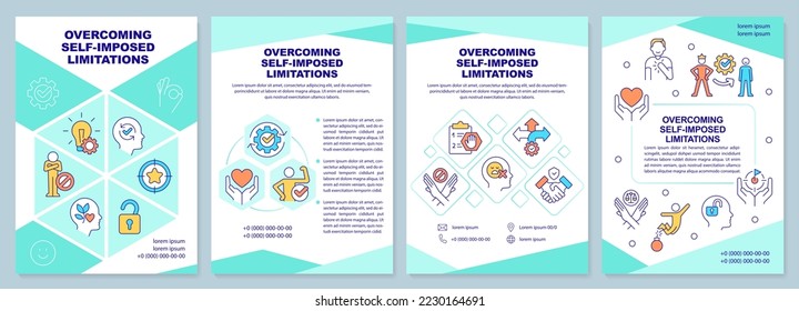 Overcoming self imposed limitations brochure template. Leaflet design with linear icons. Editable 4 vector layouts for presentation, annual reports. Arial-Black, Myriad Pro-Regular fonts used