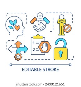 Overcoming self imposed limitations concept icon. Goals achieving. Breaking inner barriers abstract idea thin line illustration. Isolated outline drawing. Editable stroke. Arial font used