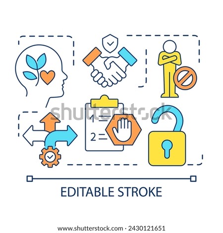 Overcoming self imposed limitations concept icon. Goals achieving. Breaking inner barriers abstract idea thin line illustration. Isolated outline drawing. Editable stroke. Arial font used