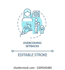 Overcoming setbacks blue concept icon. Help to resolve work problem. Motivation abstract idea thin line illustration. Isolated outline drawing. Editable stroke. Arial, Myriad Pro-Bold fonts used