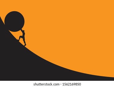 Overcoming Stone Roll Slide Strong Life Strunggle. Vector illustration