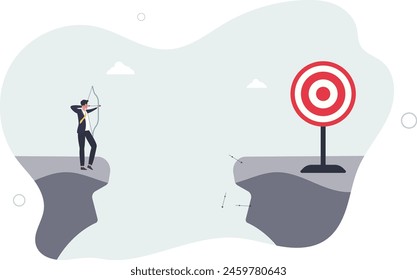 overconfidence businessman archery terribly missed target.flat vector illustration.