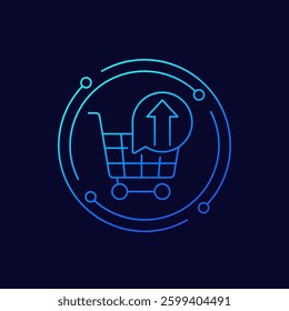 overconsumption icon with shopping cart, linear design